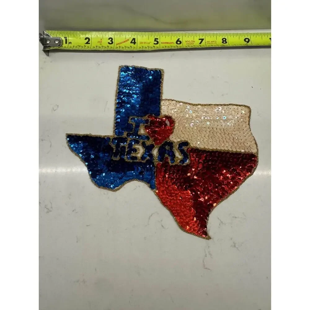 Vintage Large I ❤️ Texas Sequin Appliqué Patch Red White Blue NEW
